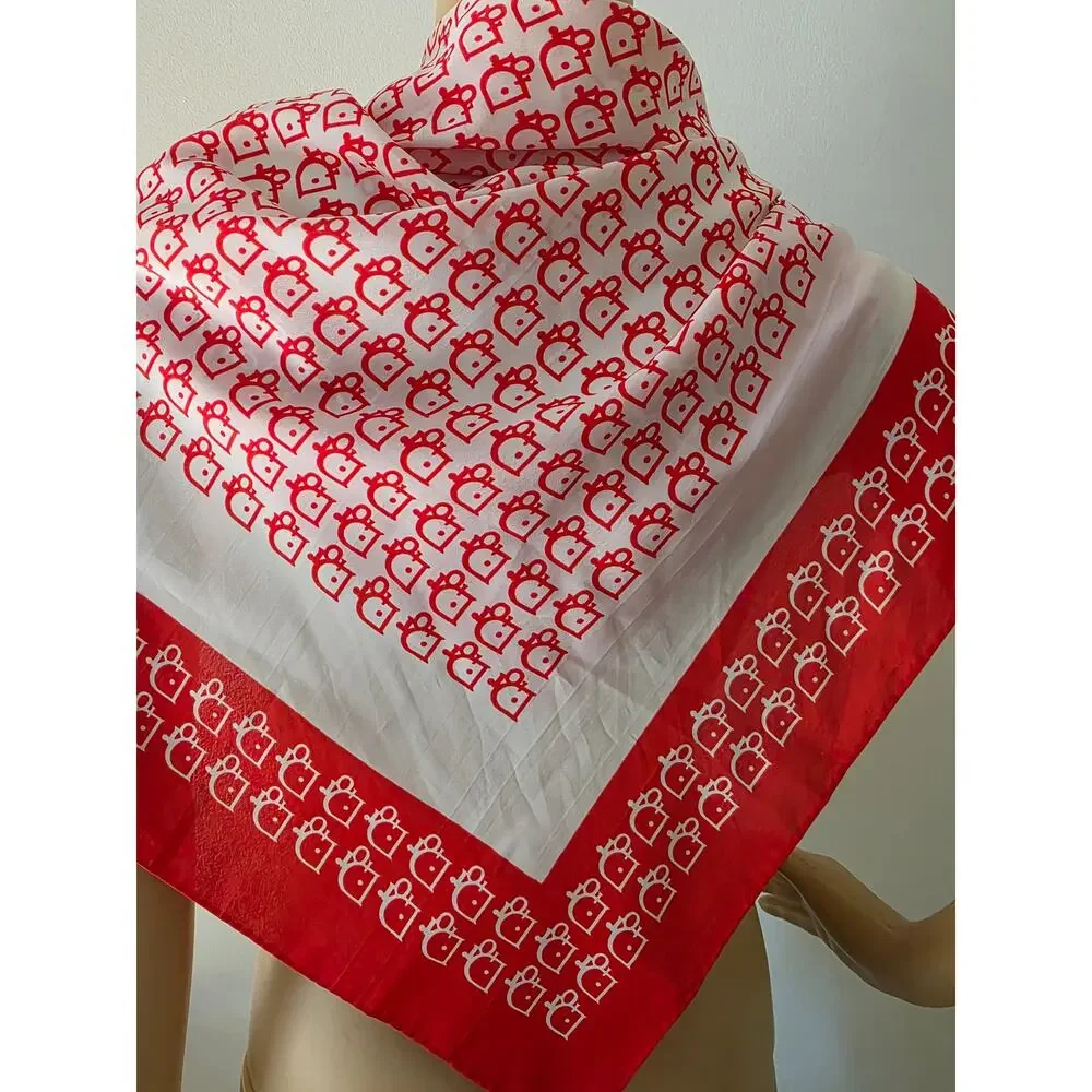 Christian Dior Red White CD Silk Printed Scarf